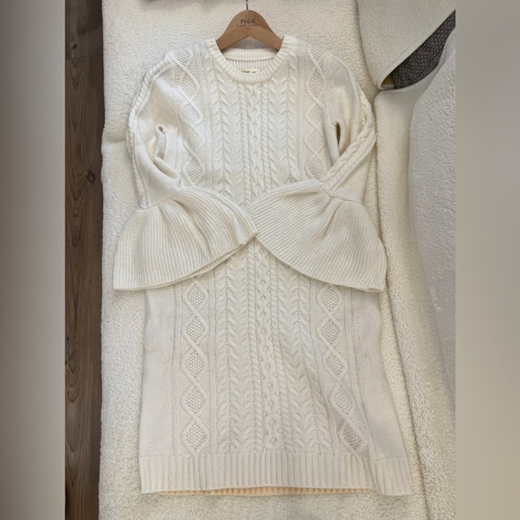 Eliza J Cream Cable Knit Sweater Dress with Bell Sleeves - Size Small - Picture 4 of 10